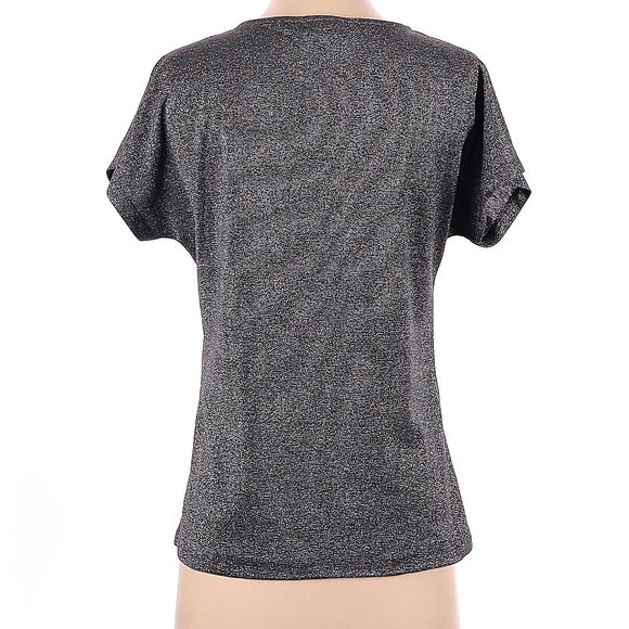 Dantelle Silver Grey Metallic Shimmery Light Shirt Short Sleeve Scoop Neck Small - Picture 2 of 5